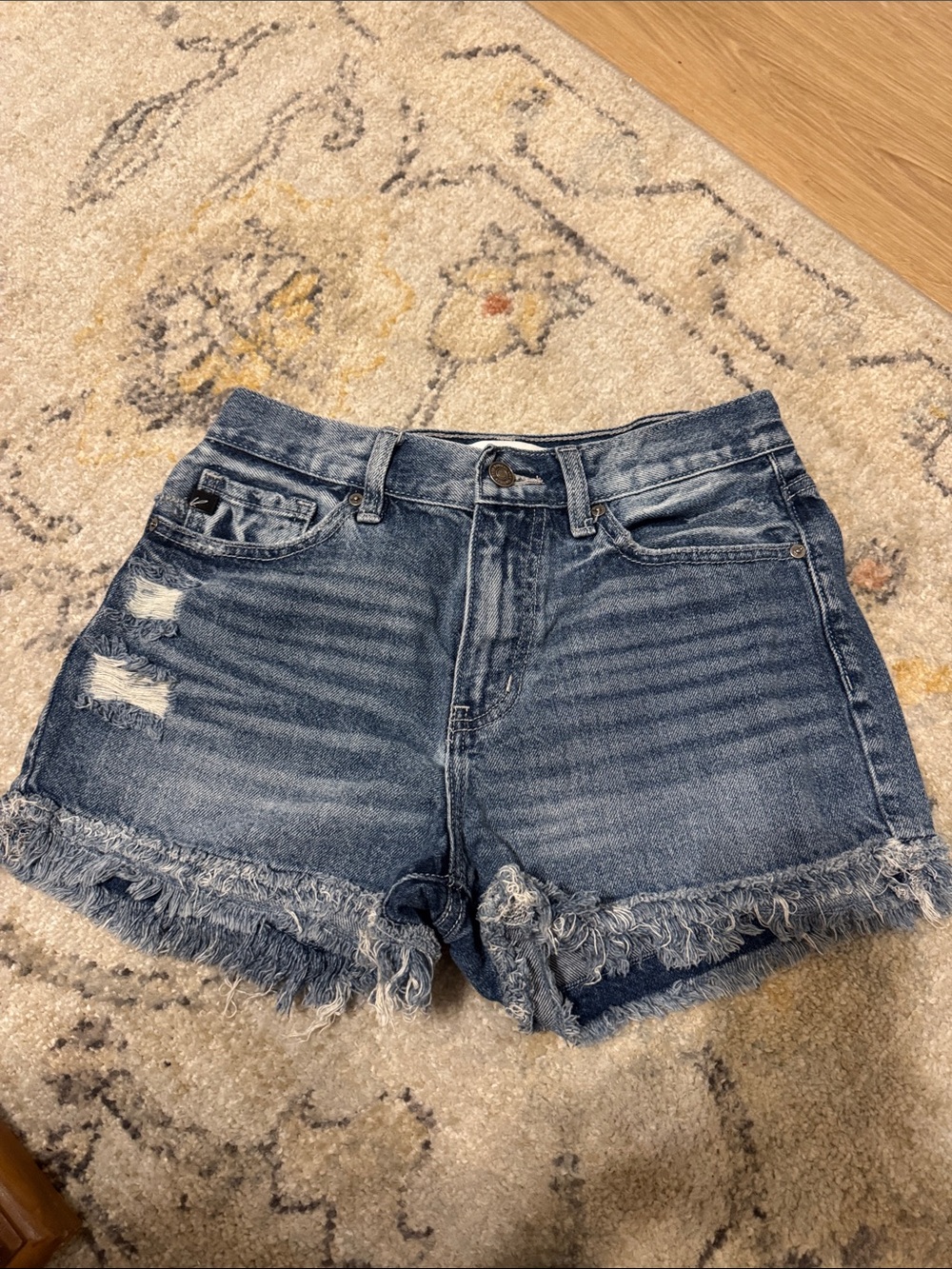 KanCan Distressed Frayed Hem Denim Shorts - Blue